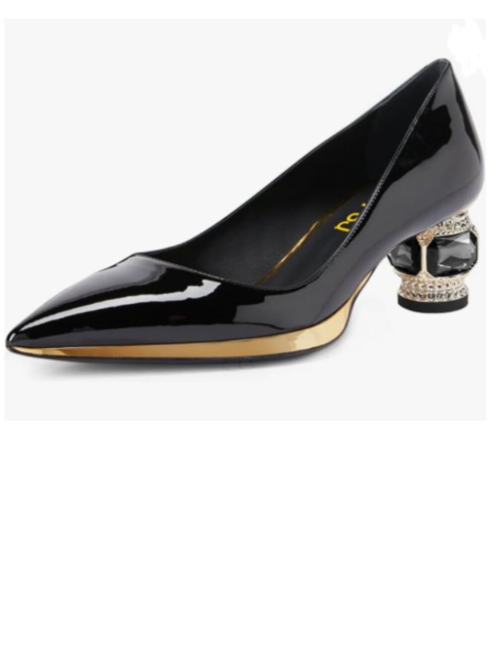 FSJ Black-gold Trim Pointed Toe Low Heel Crystal Pumps Gold Trim Slip on Shoes